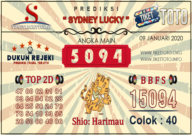 Prediksi Togel SYDNEY LUCKY TIKETTOTO 09 JANUARI 2020