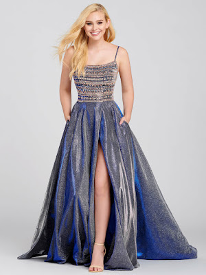 Ellie Wilde Nacy blue color a-line prom dress