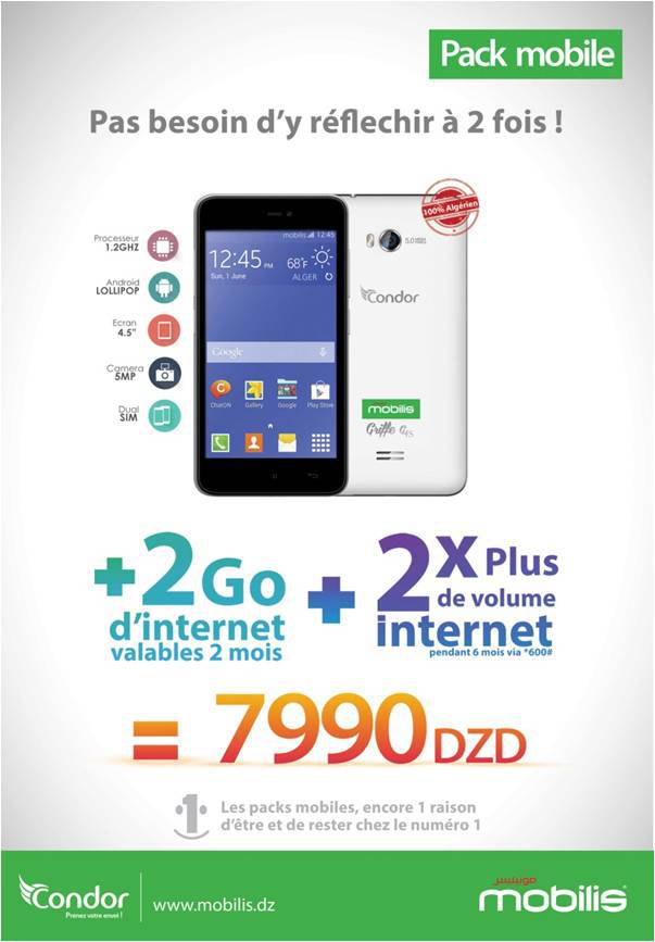 MOBILIS LANCE LE PACK MOBILE ‘CONDOR G4S’ À 7 990 Da SmartphoneDz