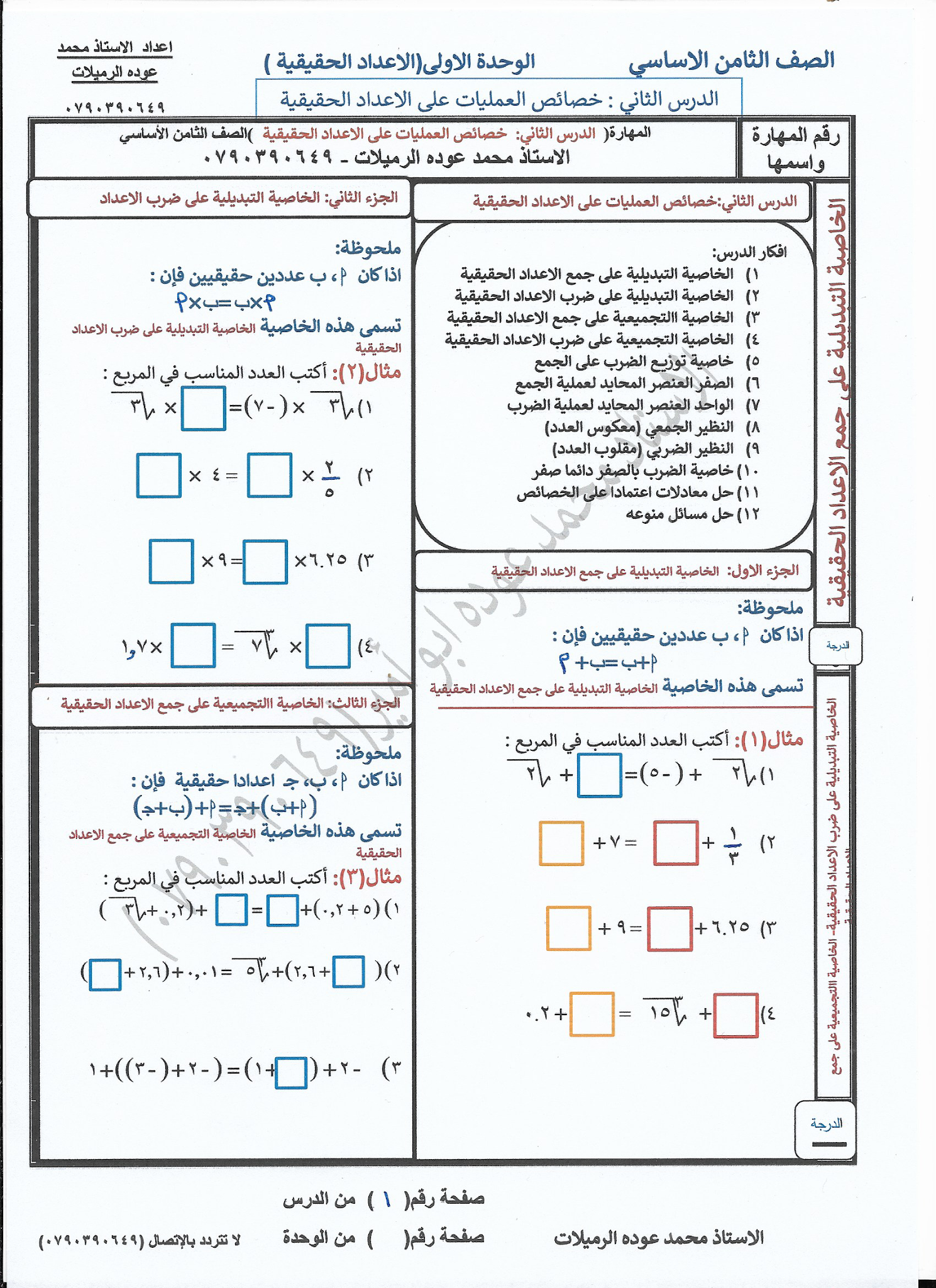 في العنصر الواحد المحايد الضرب العنصر المحايد