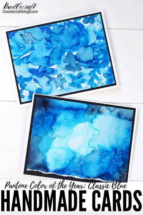 Create a stunning watercolor galaxy using Dual Brush Pens in shades of blue and turn them into handmade cards.
