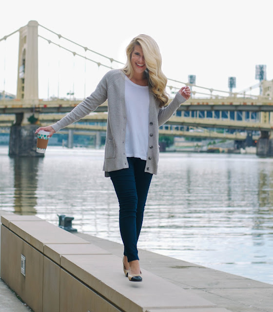 old navy cardigan and boyfriend tee and rockstar skinny jeans in pittsburgh