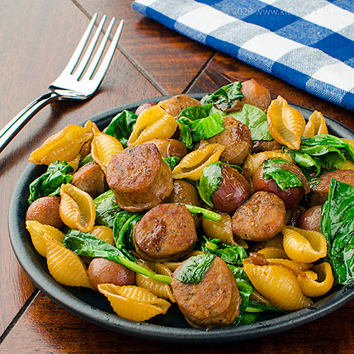 Kitchen Riffs Italian Sausage and Grapes with Pasta