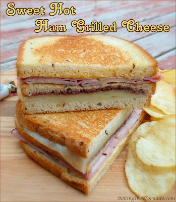 Sweet Hot Ham Grilled Cheese: grilled cheese and a ham sandwich come together in a crunchy, cheesy, double layer lunch with a little kick. | Recipe developed by www.BakingInATornado.com | #recipe #lunch