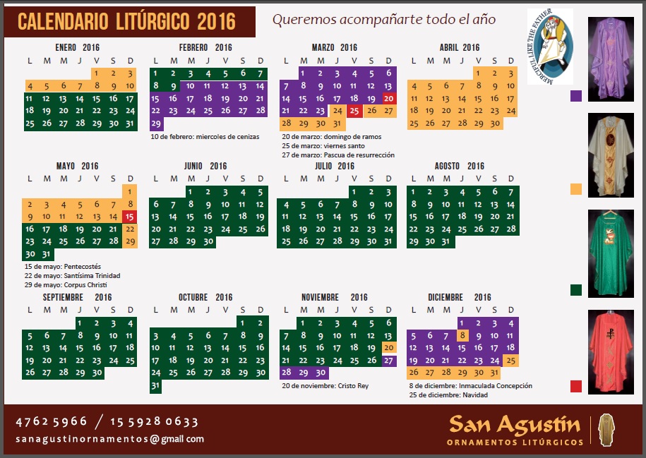 San Agustin Ornamentos Litúrgicos Argentina Calendario