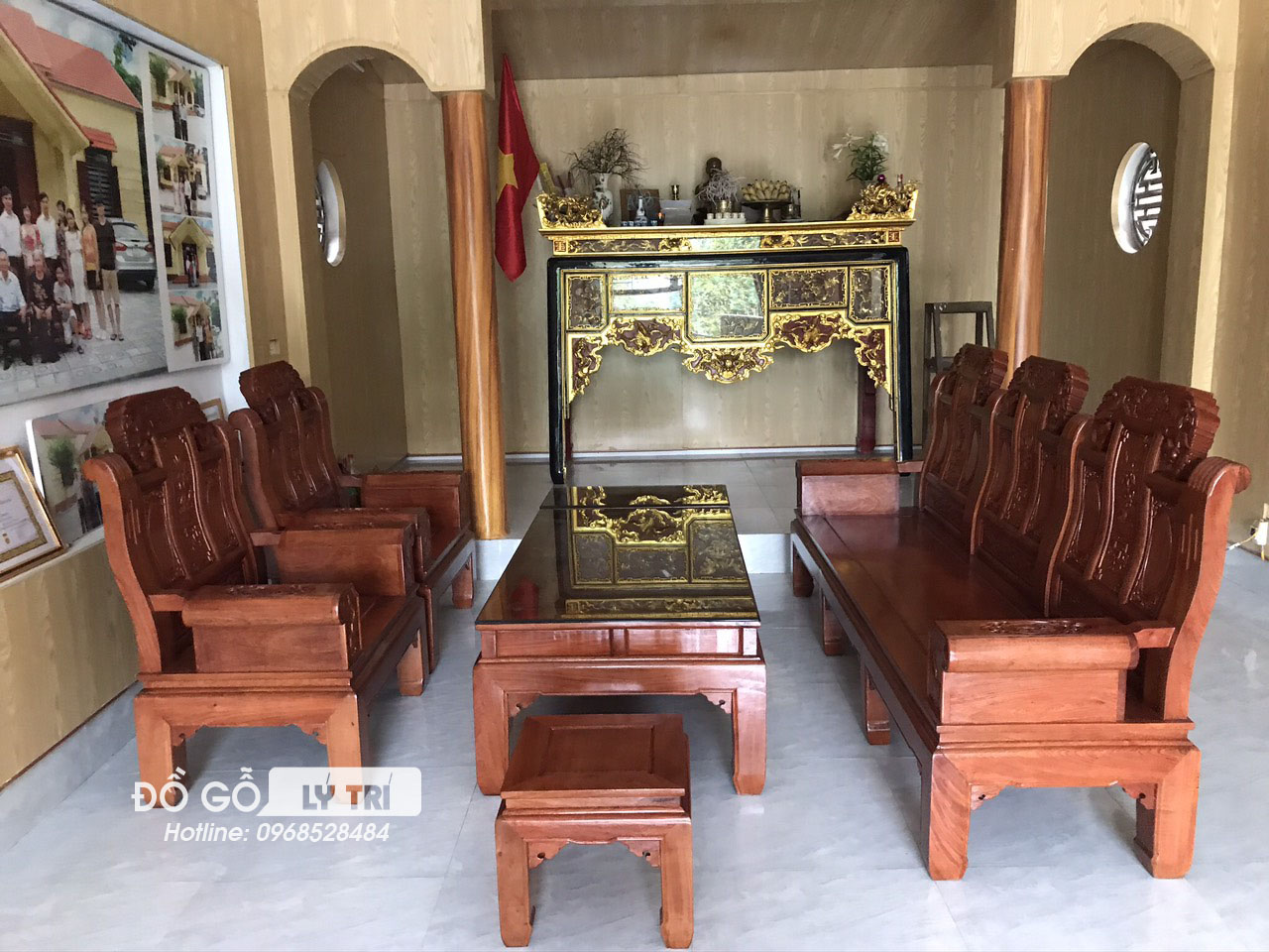 Bộ ghế Như Ý tay hộp tay 12 gỗ hương đá