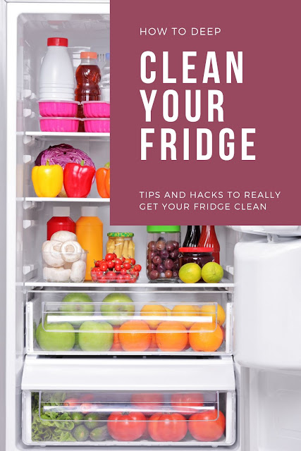 How to deep clean fridge inside and out. The best way to clean and remove the smell or odor from your refrigerator with baking soda. Tips and hacks for cleaning shelves, door, and the inside and outside of your fridge.  Easy way to clean refrigerators.  #fridge #cleaning #hacks #tips #refrigerator