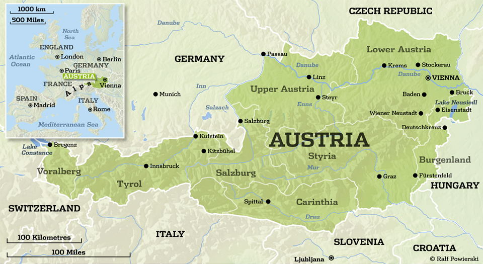 Австрия на карте мира Австрия на карте мира