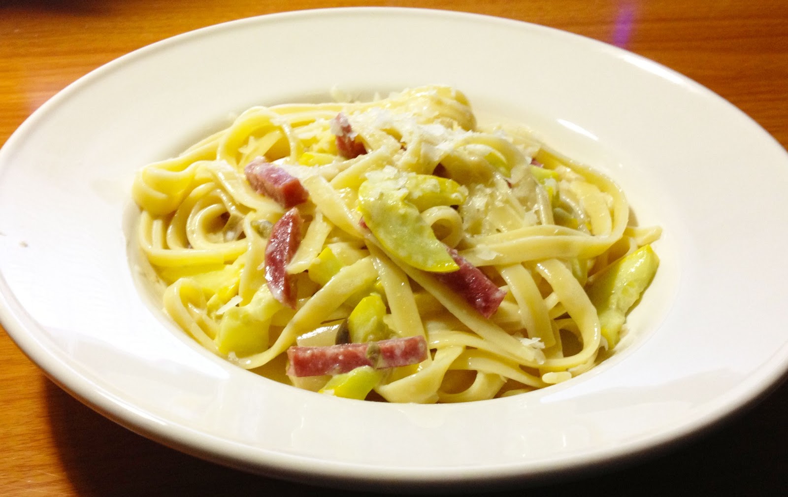 In a World of My Own Fettuccine With Salami And Zucchini