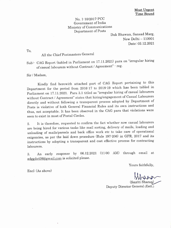 CAG Report on irregular hiring of casual labourers without Contract