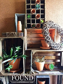 decorating, DIY, diy decorating, farmhouse style, garden, garden art, inspiration, junk makeover, neutrals, on the porch, re-purposing, rustic, rustic style, salvaged, summer, trash to treasure, wood crate decor, front porch decor, succulents