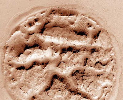 La collina circolare nella Athabasca Valles di Marte