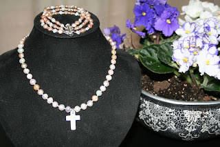 Elegance necklace & bracelet set - freshwater pearls, Swarovski crystals, mother of pearl :: All the Pretty Things