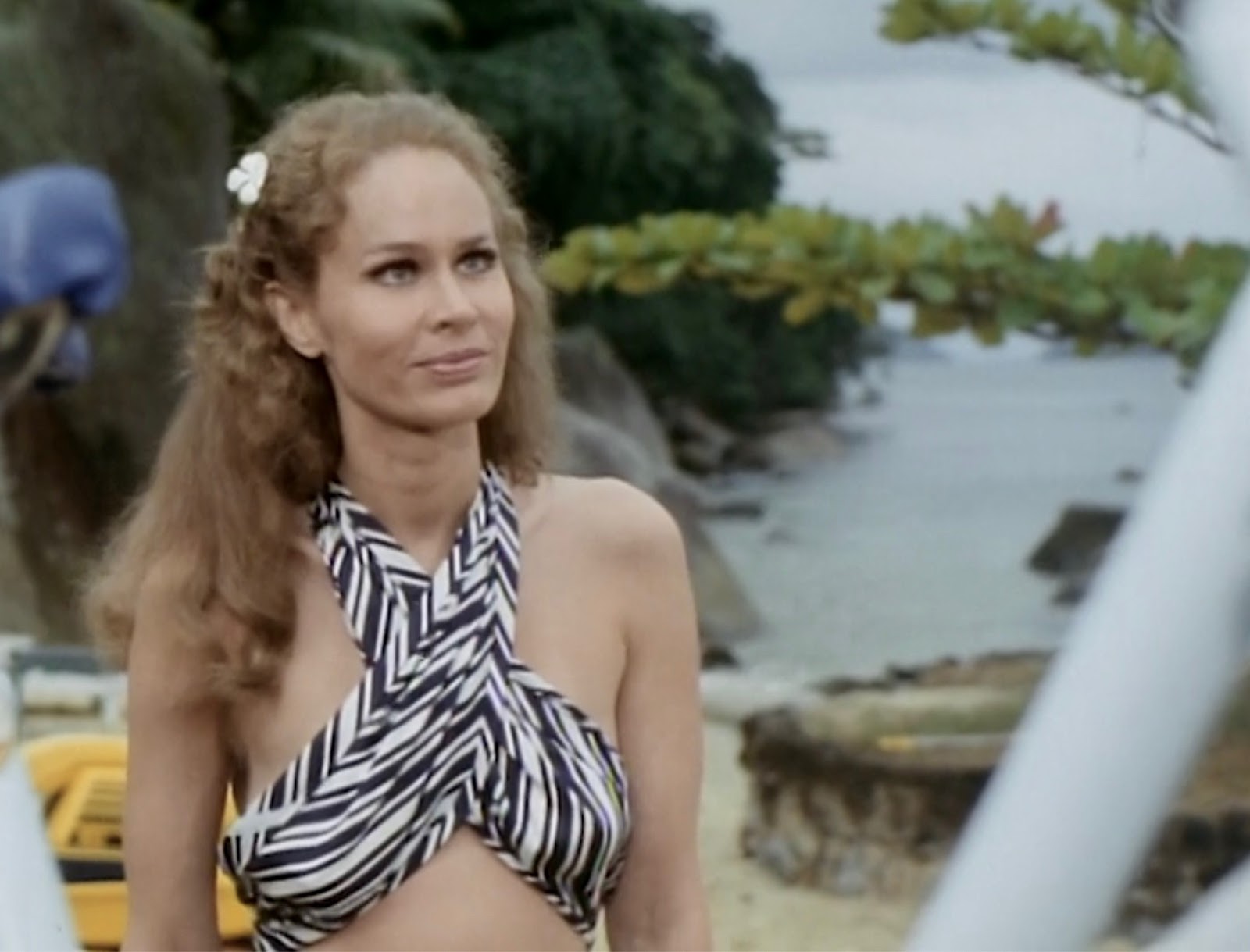 Karen Black with her sexy zebra bikini in KILLER FISH aka Kolasi sto vytho.