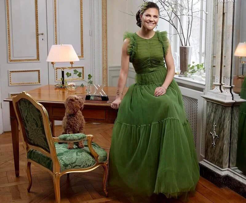 Crown Princess Victoria wore a new green tulle dress from H&M Conscious Exclusive AW 2020 collection, and nocturnal tiara from Maria Nilsdotter