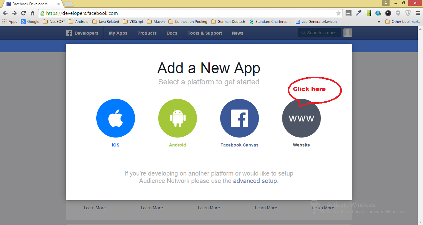 Facebook developers. Facebook developer Advanced. Add button app.