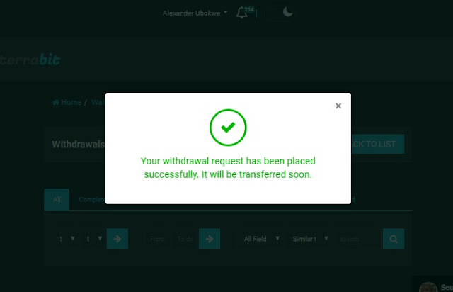 Terrabit withdrawal method