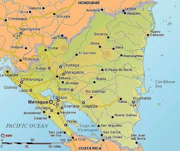 Mapa de Nicaragua físico