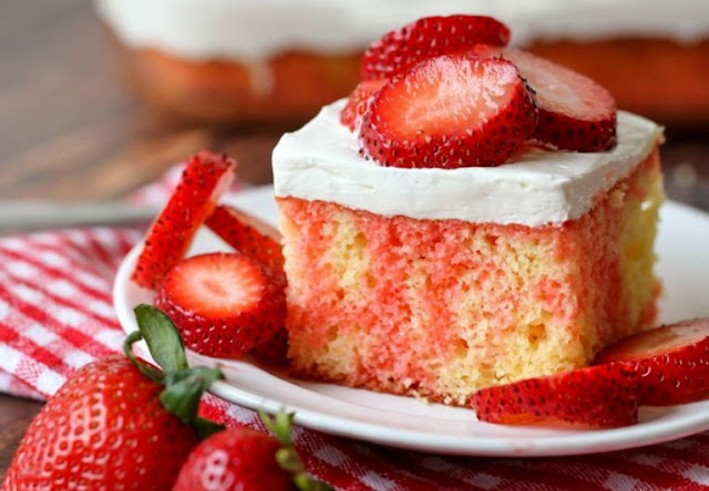 Strawberry Shortcake Poke Cake #desserts #cake