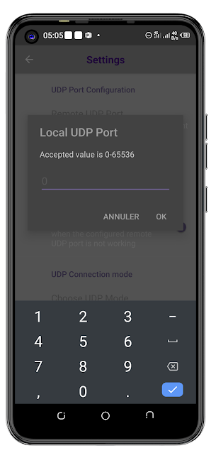 Local UDP port (Port local UDP): 0