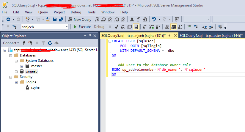 Programming Blog: Create Azure SQL User and add a sql role