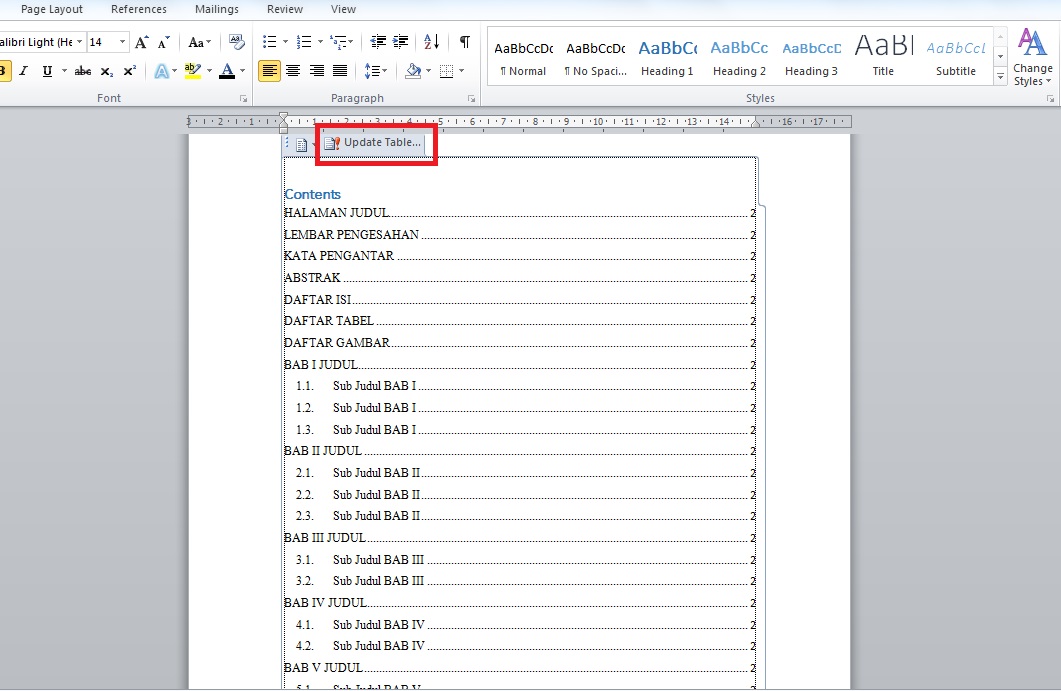 Cara Membuat Daftar Isi Otomatis di Word Cara Membuat Daftar Isi Otomatis di Word