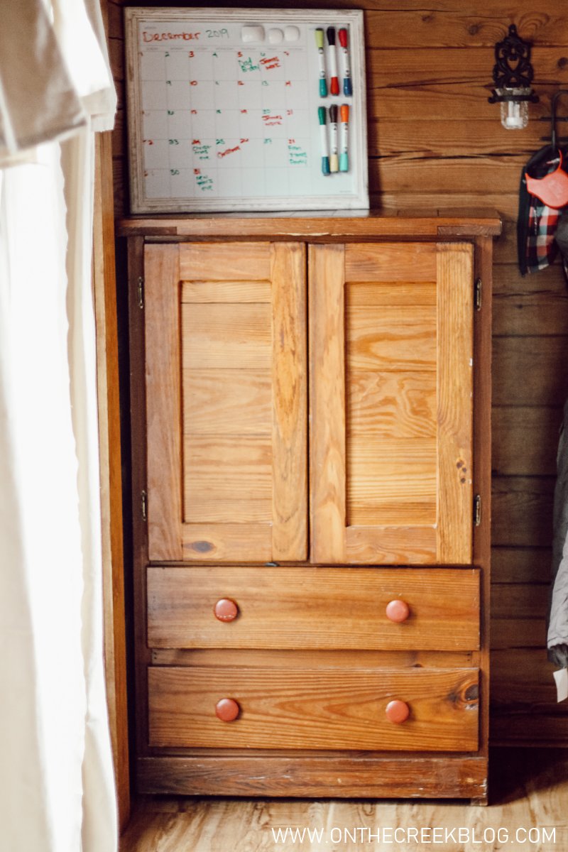 A new (old) cabinet that has been a great place to put all the things! | On The Creek Blog
