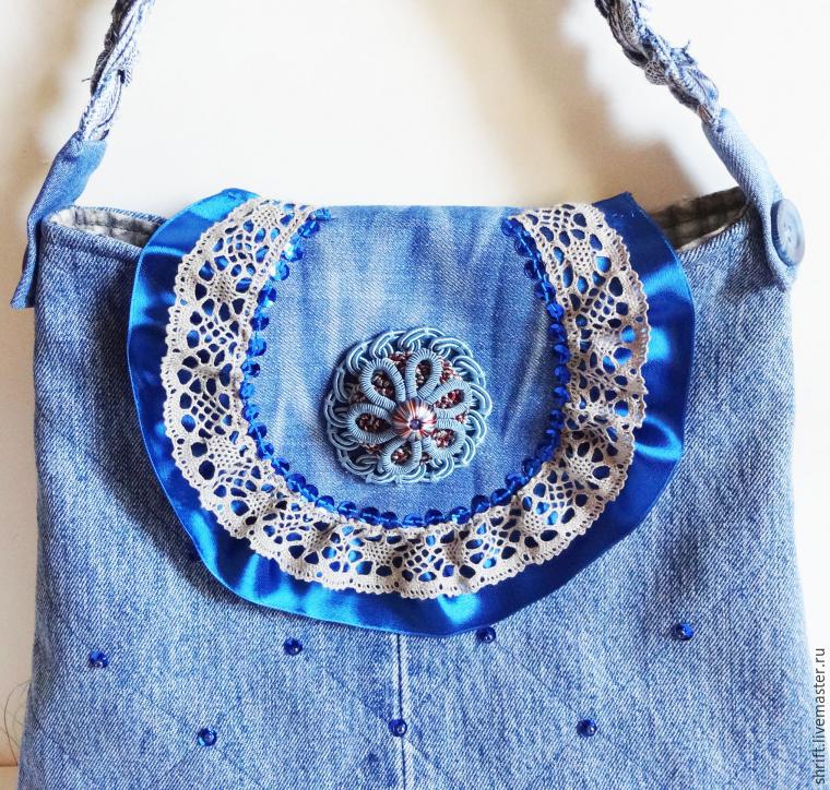 Handbag of old jeans with a strap. Pattern bags. DIY tutorial in pictures.  Сумочка из старых джинсов