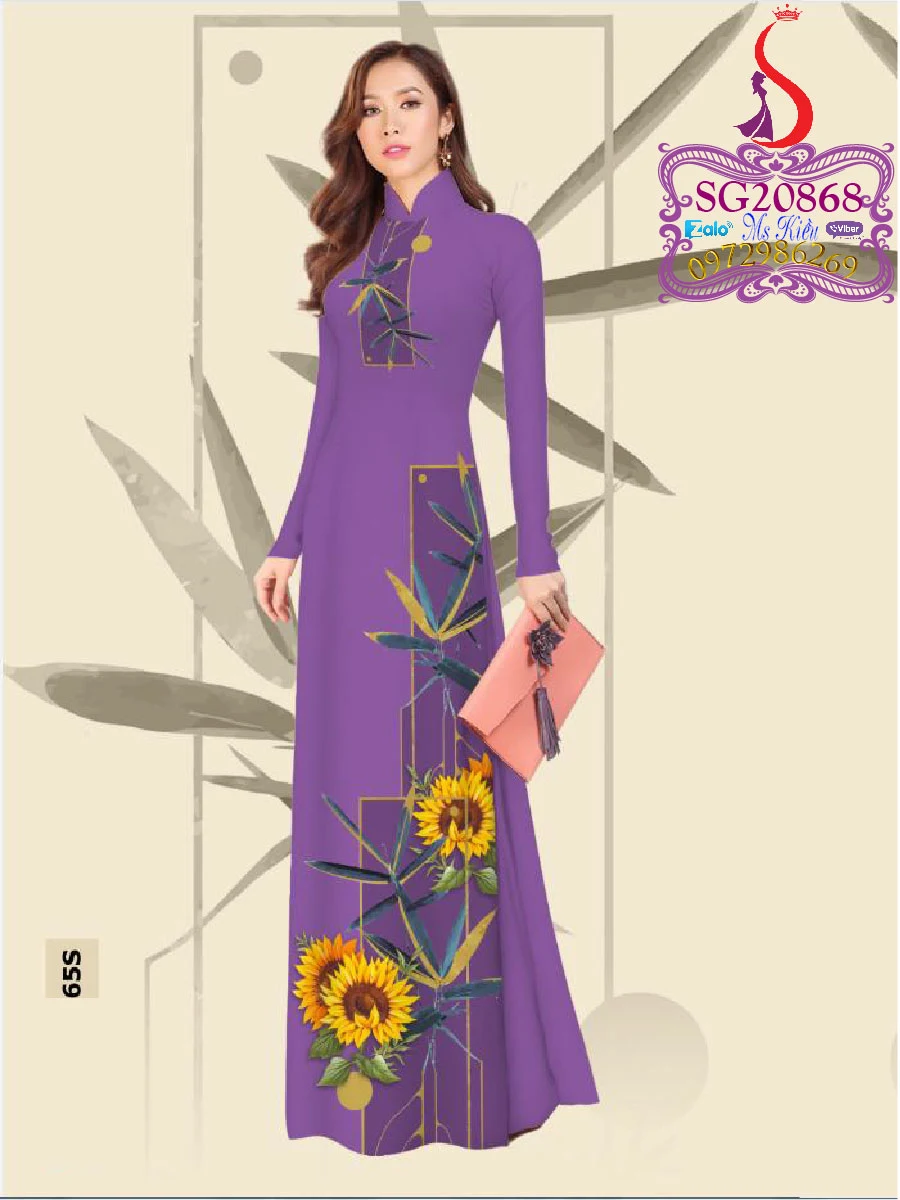 Đẹp duyên dáng với mẫu áo dài hoa hướng dương đẹp mới 2020 SG866874