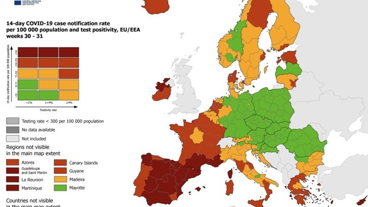 ECDC: Στο «κίτρινο» η Περιφέρεια ΑΜΘ για τον κορονοϊό