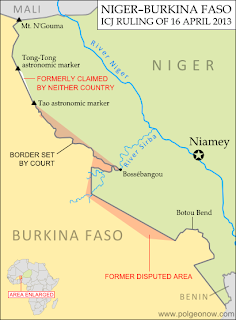 Map of the former territorial dispute between Niger and Burkina Faso, resolved in a 2013 ruling of the International Criminal Court