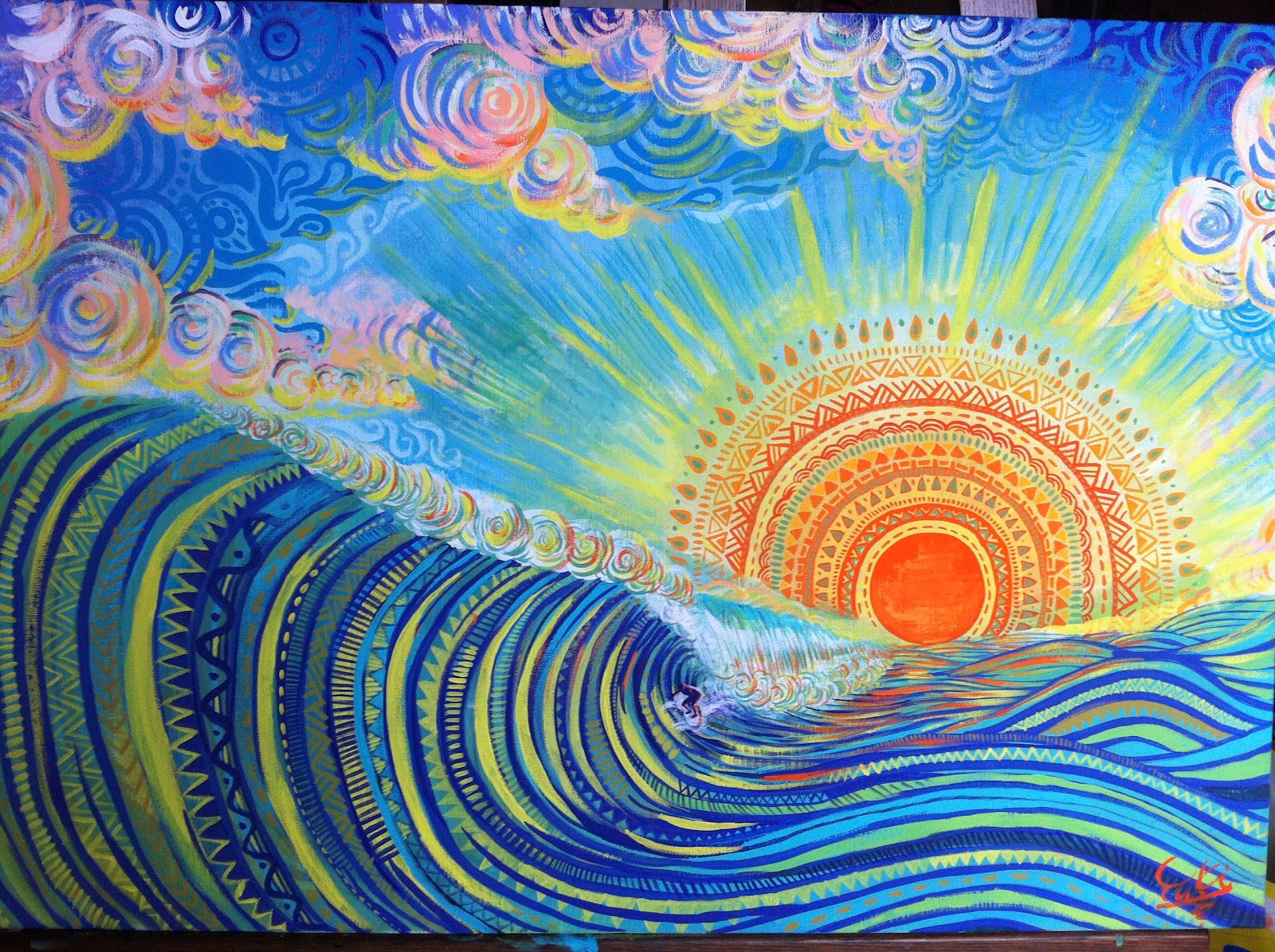 油絵 太陽と海