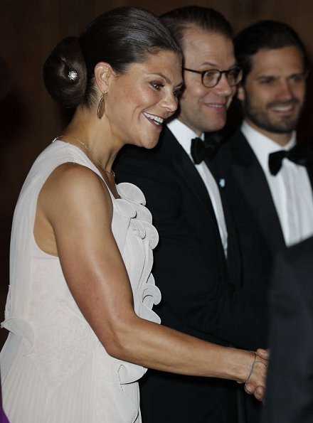 Queen Silvia, Prince Daniel and Prince Carl Philip, Crown Princess Victoria Jewelry Charlotte Bonde Sophie Petite Earrings, Valentino cluth bag, white dress