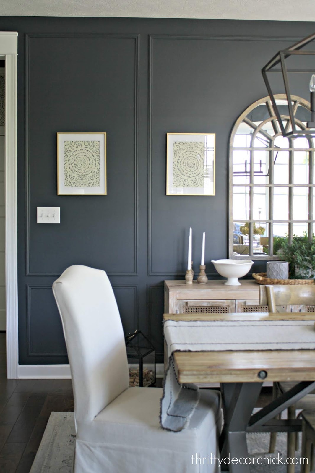 Simple paneled look on walls dining room 