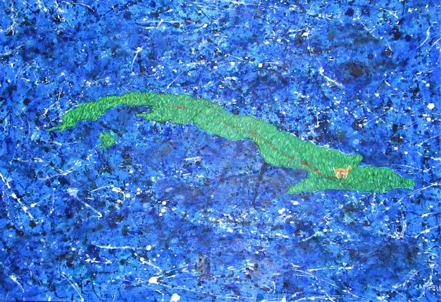 Mi verso es un ciervo herido que busca en el monte amparo - A 1979 acrylic painting by F. Lennox Campello done as an art assignment at the University of Washington School of Art - from the CUBA series