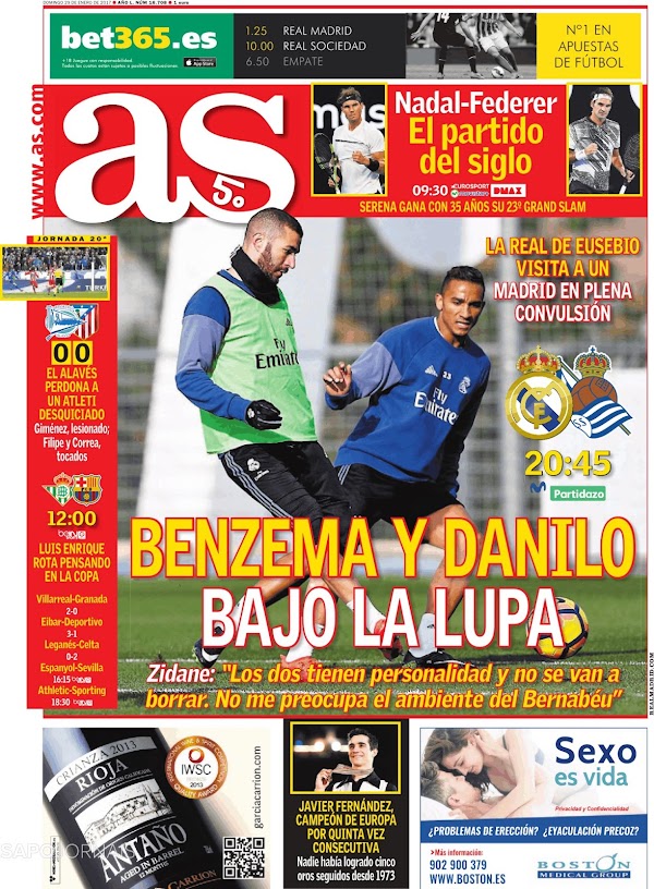 Real Madrid, AS: "Benzema y Danilo, bajo la lupa"