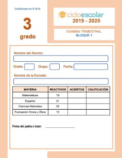 Examen Trimestral Tercer grado 2019-2020