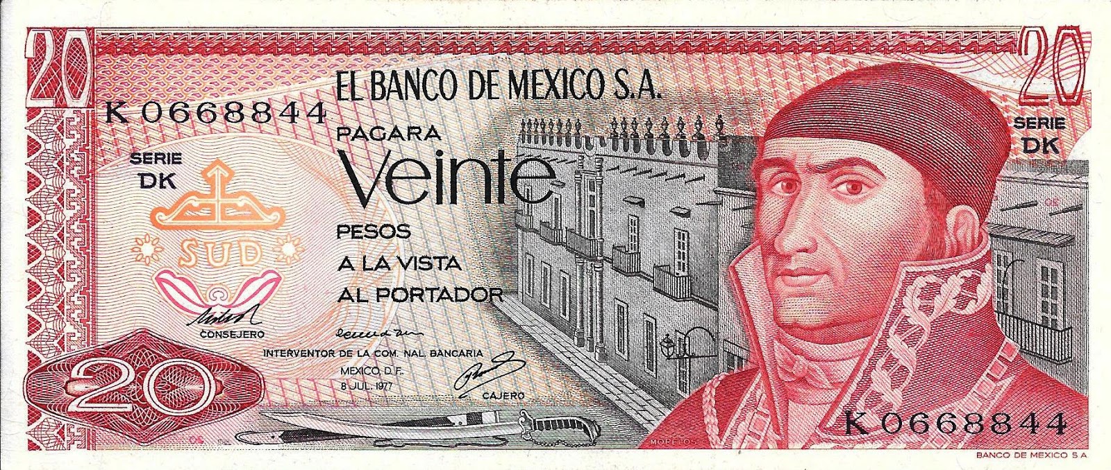 Mi Colección de Monedas y Billetes Billete de 20 Pesos (1977) México