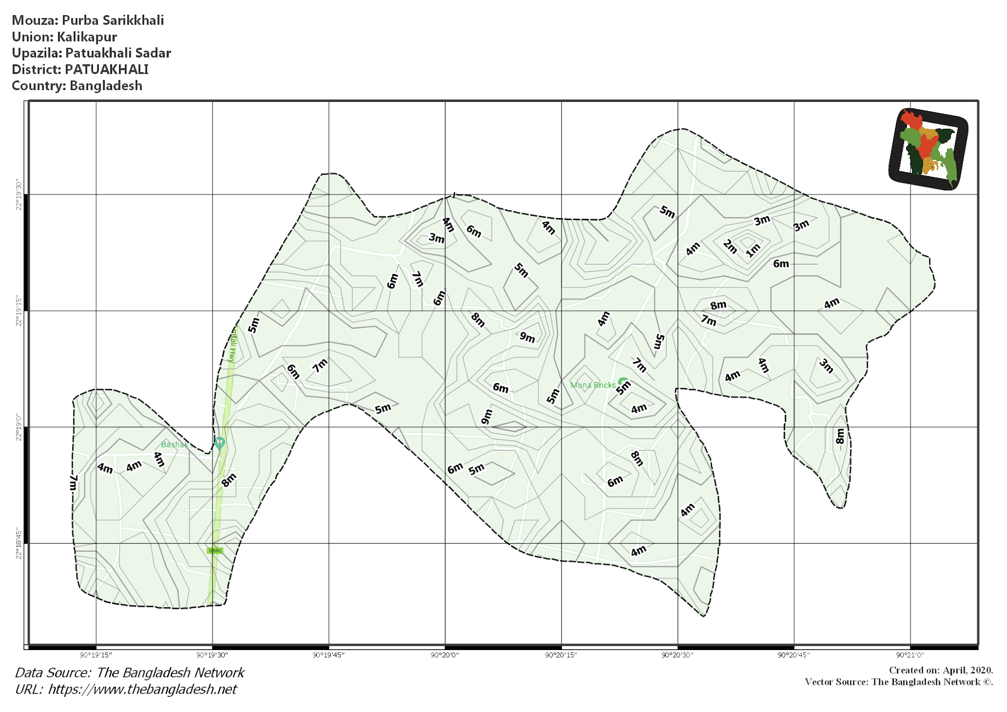Map of Purba Sarikkhali Mouza of Patuakhali Sadar Upazila, PATUAKHALI, Bangladesh.