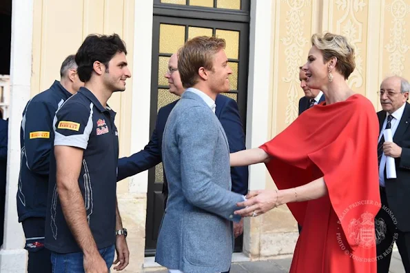 Prince Albert, Princess Charlene of Monaco and Princess Caroline of Hannover held a a reception for Monaco Grand Prix Formula 1 at Prince's Palace in Monaco.