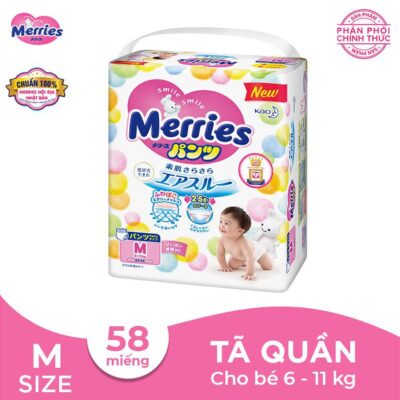 Bỉm/Tã quần Merries size M 58 miếng (cho bé 6-11kg)