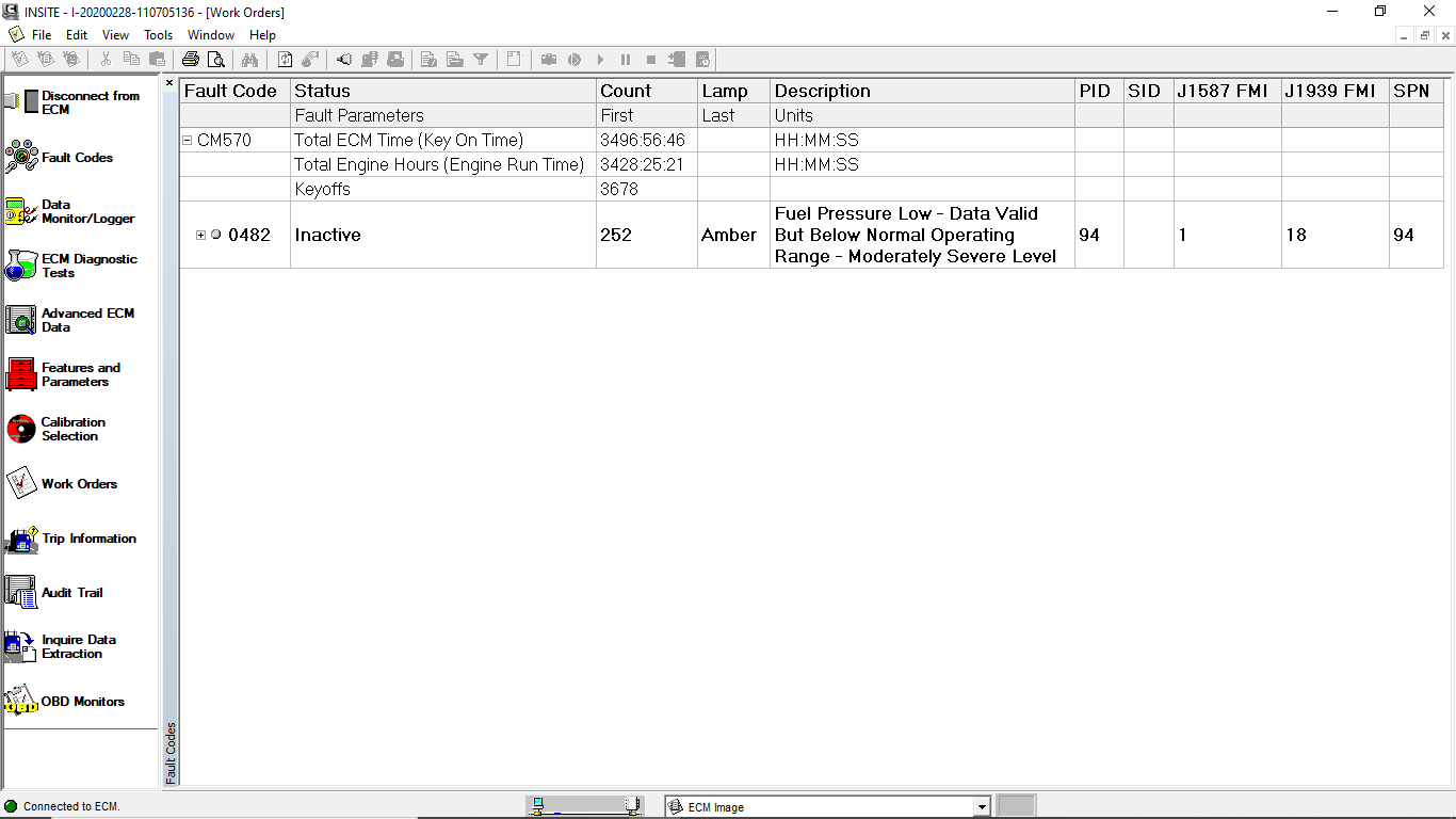 The Fault Codes Window on Cummins INSITE Software (CUMMINS Engines