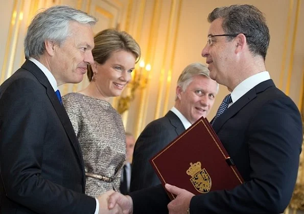 Queen Mathilde of Belgium and King Philippe of Belgium, Belgian Vice-Prime Minister and Foreign Minister Didier Reynders and Baron Serge Brammertz 