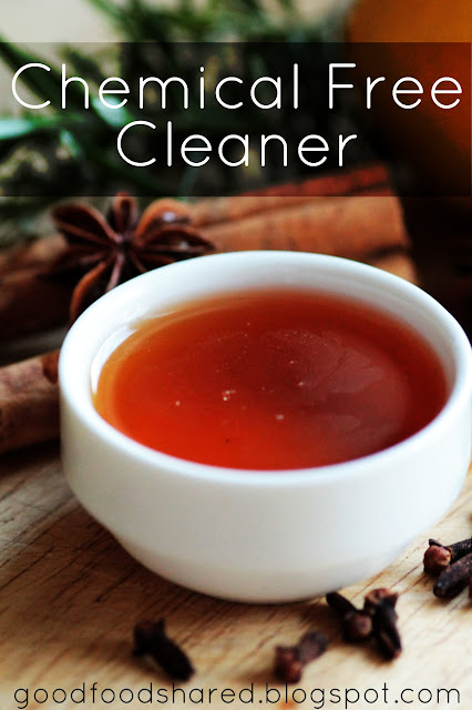 Homemade Chemical Free Cleaner using a mix of fresh ingredients and essential oils -Makes 2 Cups. GoodFoodShared.blogspot.com