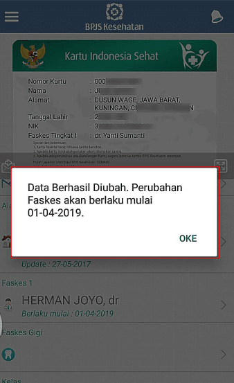 Ubah faskes berhasil Ubah faskes berhasil