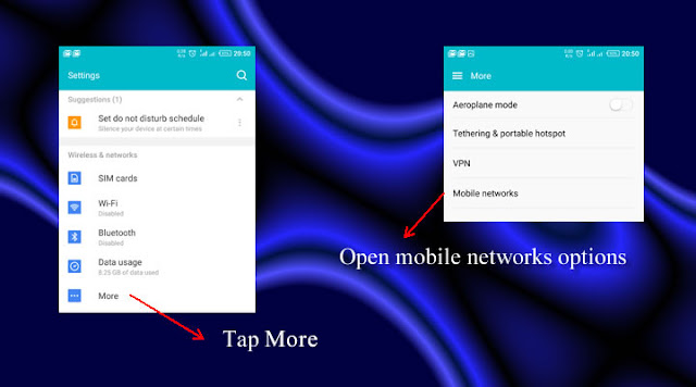 Tap more and then Mobile networks