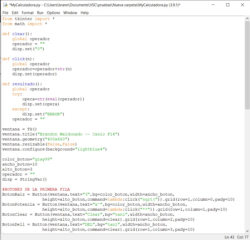 Calculadora en Python con la biblioteca de Tkinter