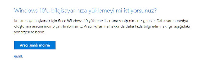 Windows 7 ve Windows 8.1 işletim sistemi kullanıyor, Sıfırdan temiz bir yükleme yapmak istiyorsanız. Aracı şimdi indir butonunu kullanabilirsiniz.