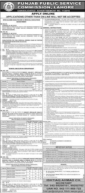 Jobs In Punjab Public Service Commission PPSC 27 March 2016