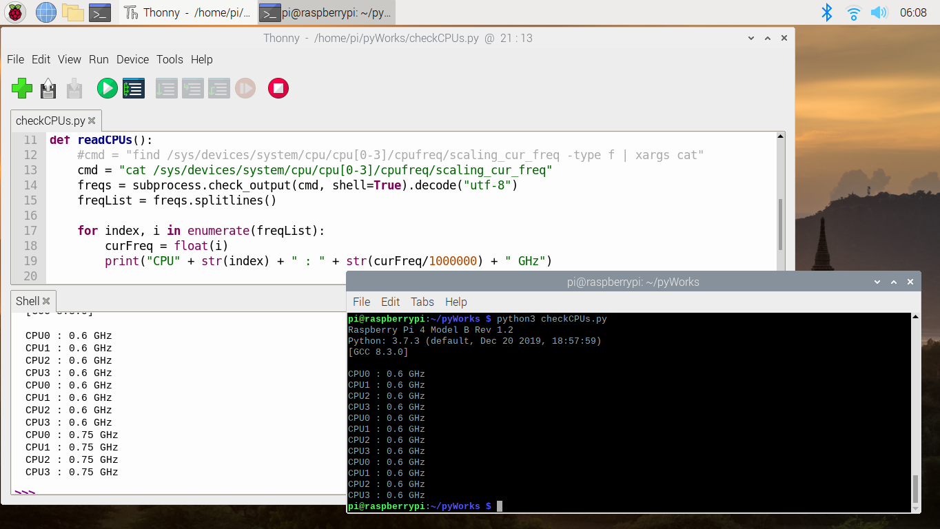 Hello Raspberry Pi Python to check CPUs speed of Raspberry Pi